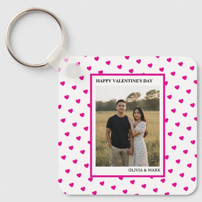 Happy Valentine’s Day Pink Heart Custom love Schlüsselanhänger (Vorderseite)