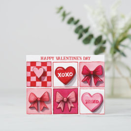 Happy Valentine’s Day Pink & Red XOXO Card Postkarte