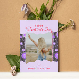 Happy Valentine Whimsical Lila Herz Blume Name Feiertagskarte