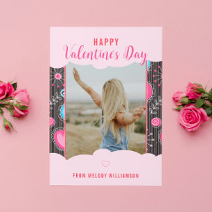 Happy Valentine Whimsy Pink Blue Heart Blume Name Feiertagskarte