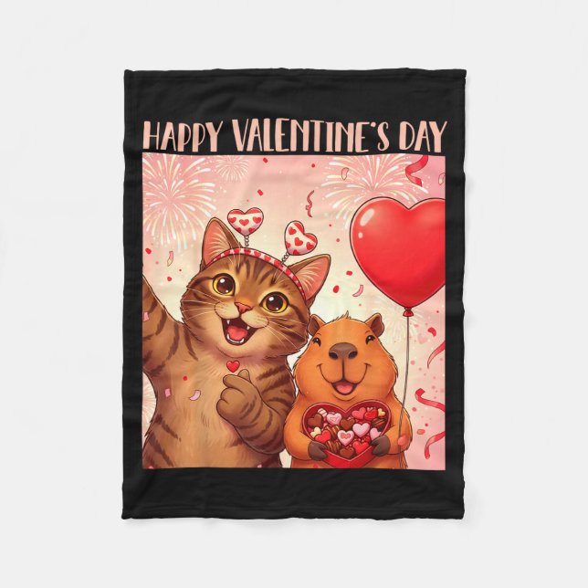 Happy Valentines 2026 Cute Cat Capybara Party Art  Fleecedecke (Vorderseite)