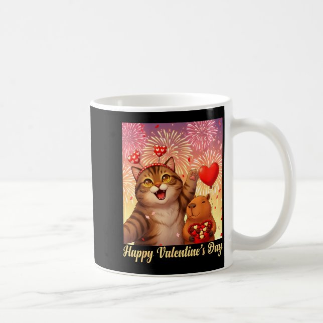 Happy Valentines 2026 Cute Cat Capybara Party Art  Kaffeetasse (Rechts)