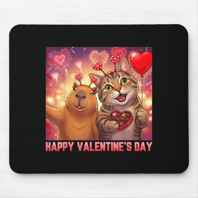 Happy Valentines 2026 Cute Cat Capybara Party Art  Mousepad (Vorne)