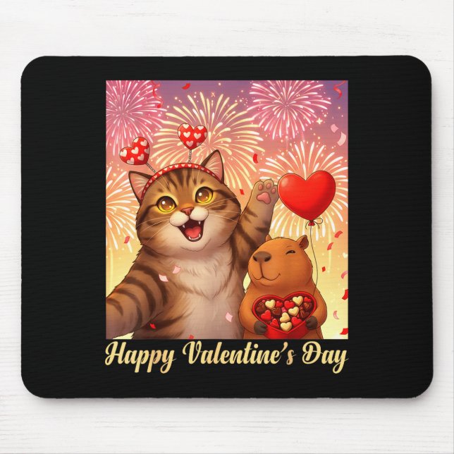 Happy Valentines 2026 Cute Cat Capybara Party Art  Mousepad (Vorne)