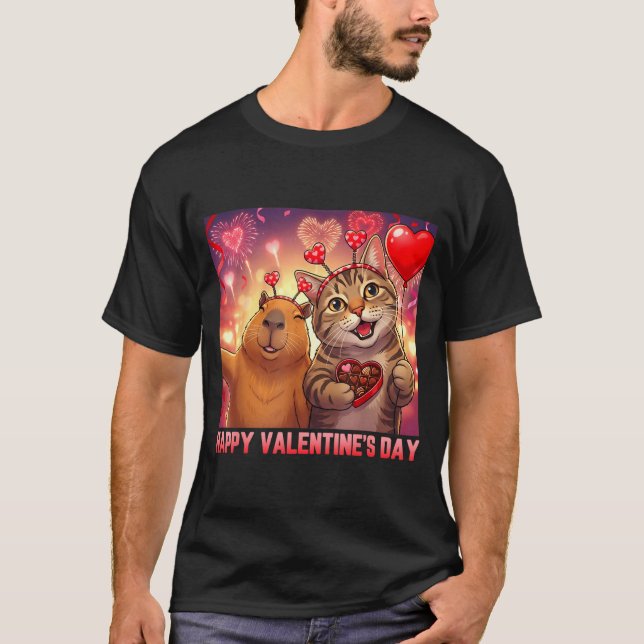 Happy Valentines 2026 Cute Cat Capybara Party Art  T-Shirt (Vorderseite)