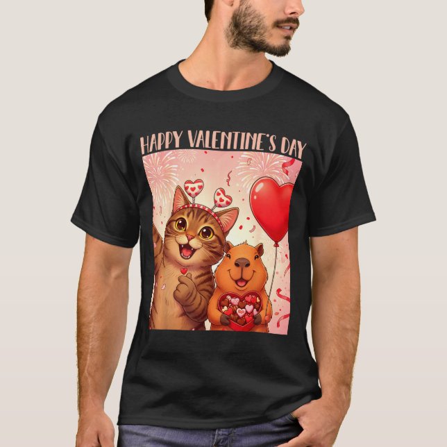 Happy Valentines 2026 Cute Cat Capybara Party Art  T-Shirt (Vorderseite)