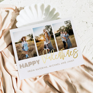 Happy Valentines 3 Foto Collage Family Card Folien Feiertagskarte