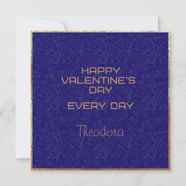 Happy Valentine's Blue Watermark Gold Frame Text Mitteilungskarte (Vorderseite)