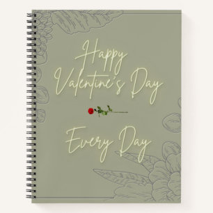 Happy Valentine's Blume Gray Embossed Rote Rose Notizbuch