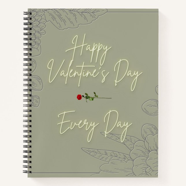 Happy Valentine's Blume Gray Embossed Rote Rose Notizbuch (Vorderseite)