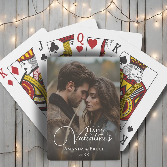 Happy Valentine's Brush Script Custom Foto Spielkarten (Happy Valentine's Brush Script Custom Photo Poker Cards)