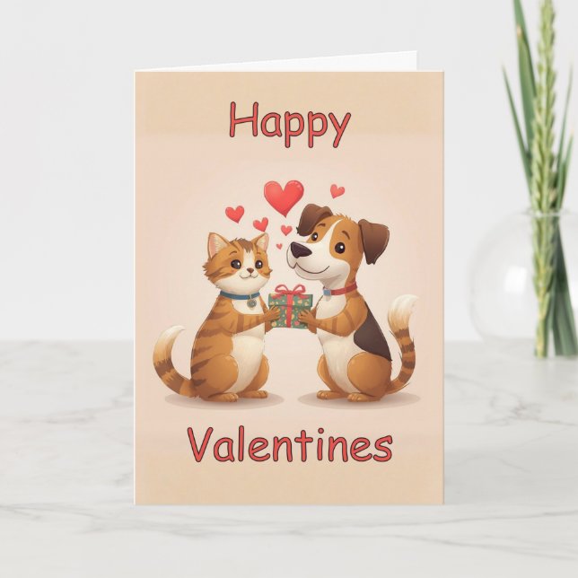 Happy Valentines Cat & Dog design Karte (Vorderseite)