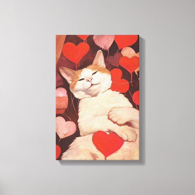Happy Valentines Cat Leinwanddruck (Vorderseite)
