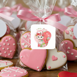 Happy Valentines Cat Quadratischer Aufkleber