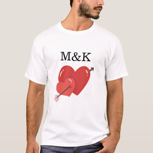 Happy valentines cute love hearts monogram  T-Shirt (Vorderseite)