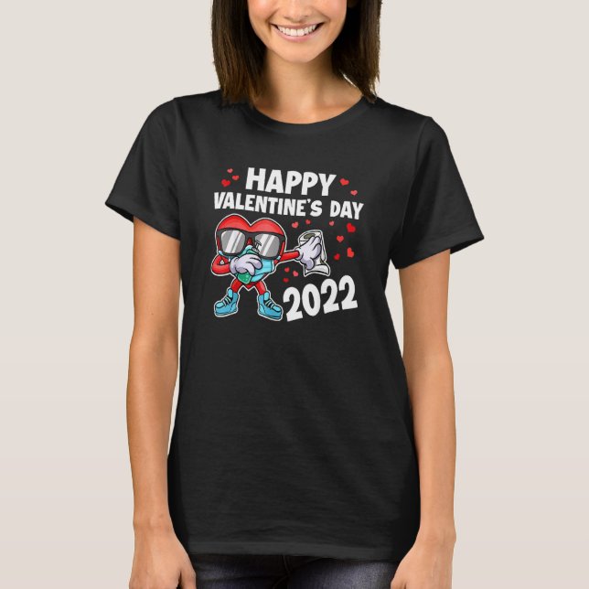 Happy Valentines Day 2022 Dabbing Heart Dab Face m T-Shirt (Vorderseite)