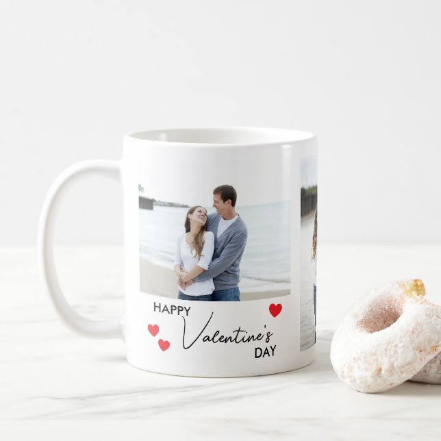 Happy Valentines Day 3 Foto Collage Individuellen  Kaffeetasse (Mit Donut)