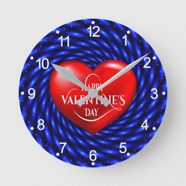 Happy Valentine's Day 3D Herz Form-20220 Runde Wanduhr (Vorderseite)