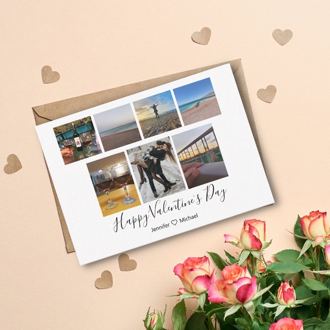 happy valentine's day 7 photos collage custom chic mitteilungskarte (Von Creator hochgeladen)