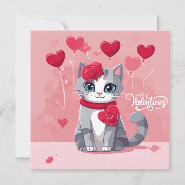 Happy Valentine's Day Abstrakt Watercolor Cat Karte (Vorderseite)