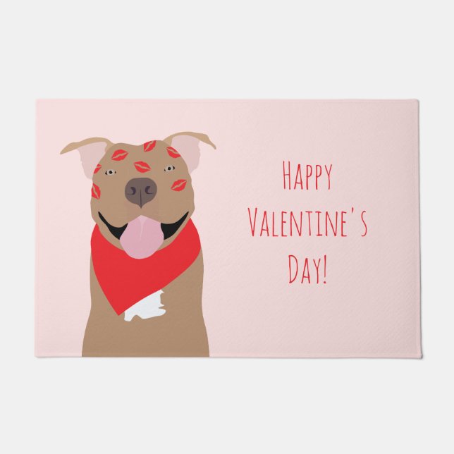 Happy Valentines Day American Bulldog Kiss Marks Fußmatte (Vorderseite)