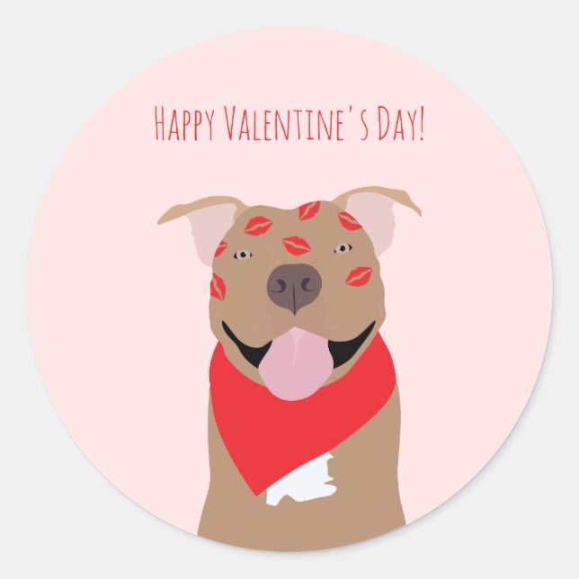 Happy Valentines Day American Bulldog Kiss Marks Runder Aufkleber (Vorderseite)