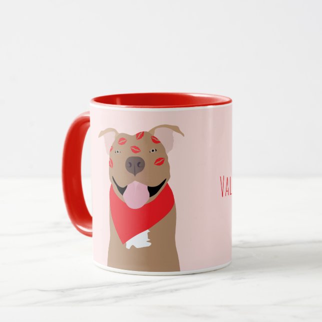 Happy Valentines Day American Bulldog Kiss Marks Tasse (Vorderseite Links)