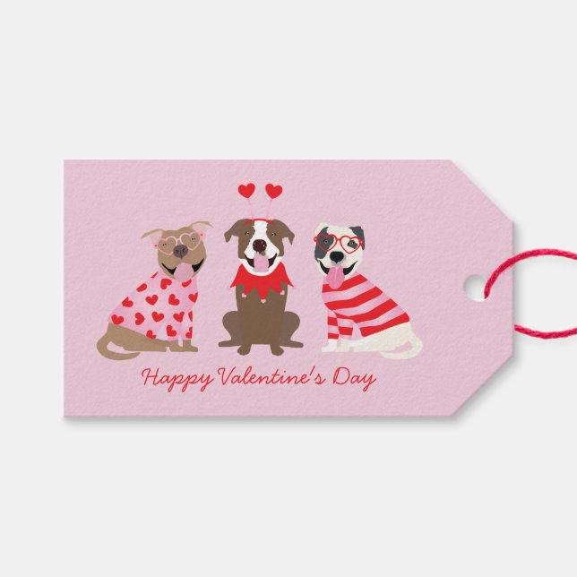 Happy Valentines Day American Pit Bull Terriers Geschenkanhänger (Vorderseite (Horizontal))