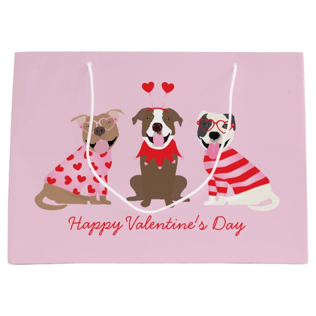 Happy Valentines Day American Pit Bull Terriers Große Geschenktüte (Vorderseite)