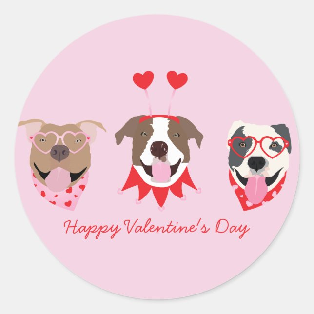 Happy Valentines Day American Pit Bull Terriers Runder Aufkleber (Vorderseite)