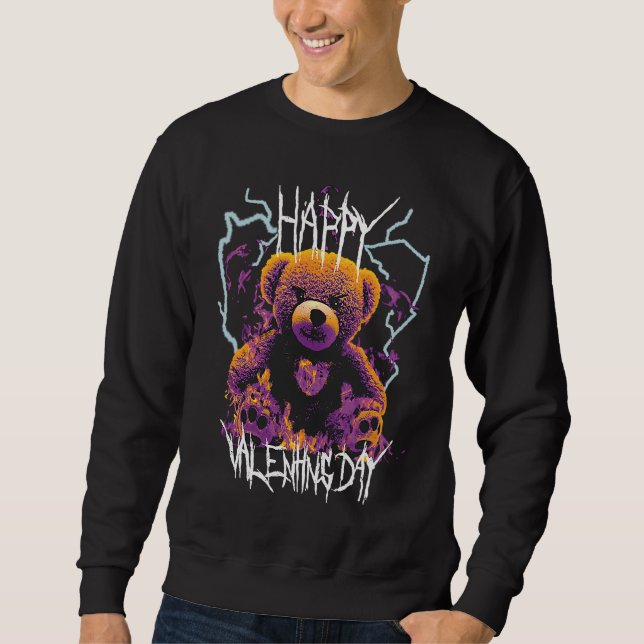 Happy Valentine's Day Angry Teddy Bear with Burnin Sweatshirt (Vorderseite)