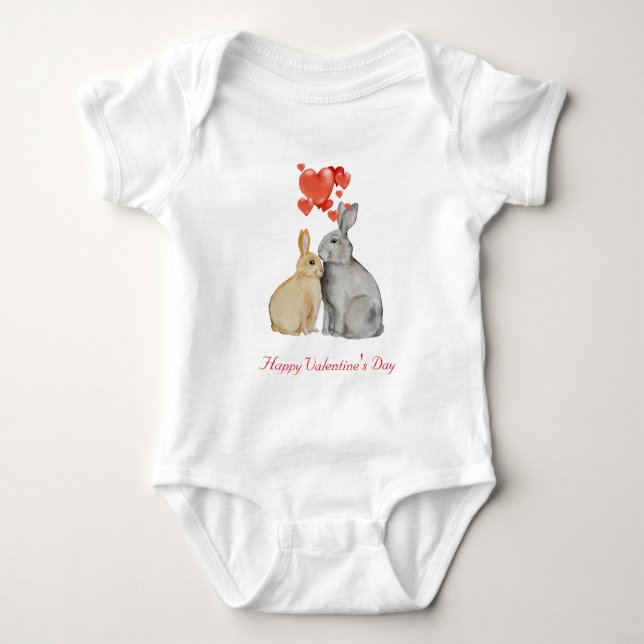 Happy Valentine's Day Aquarellbunnies Baby Strampler (Vorderseite)