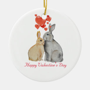 Happy Valentine's Day Aquarellbunnies Keramik Ornament