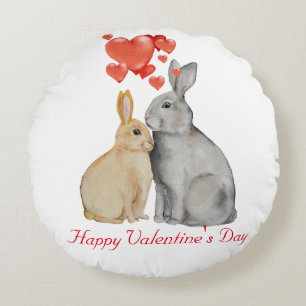 Happy Valentine's Day Aquarellbunnies Rundes Kissen
