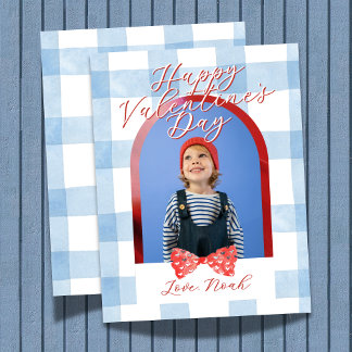 Happy Valentine's Day Arch Photo Blue Gingham Card Feiertagskarte
