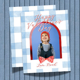 Happy Valentine's Day Arch Photo Blue Gingham Feiertagskarte