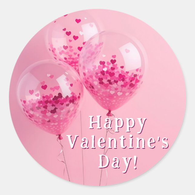 Happy Valentine's Day Aufkleber mit Ballons (Vorderseite)