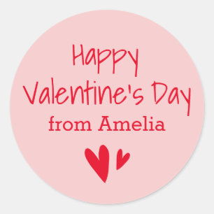 Happy Valentine's Day aus individuelle Name rosa r Runder Aufkleber