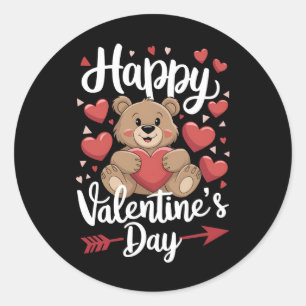 Happy Valentine's Day Bären Herz Niedliche Paare Runder Aufkleber