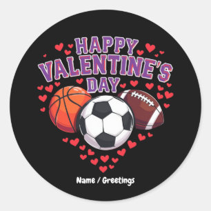Happy Valentines Day Baseball Basketball Fußball Runder Aufkleber