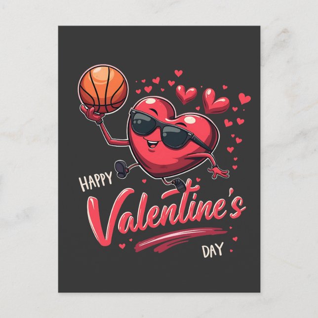Happy Valentine's Day Basketball Liebhaber Postkarte (Vorderseite)