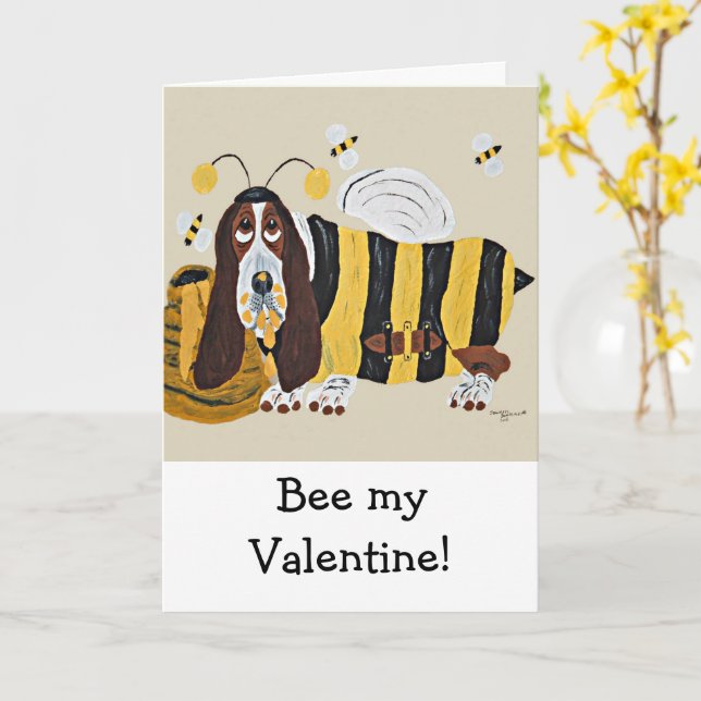 Happy Valentine's Day Basset Folded Greeting Card Karte (Gelbe Blume)