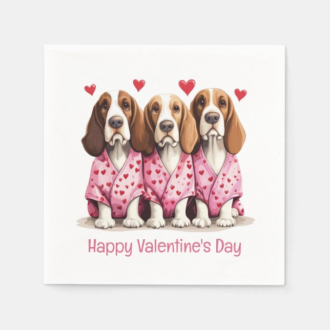 Happy Valentines Day Basset Hound Hunde Serviette (Vorderseite)