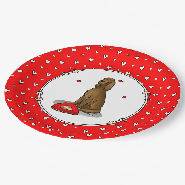 Happy Valentine's Day Be Mine Irish Setter (rot 1) Pappteller (Schrägansicht)