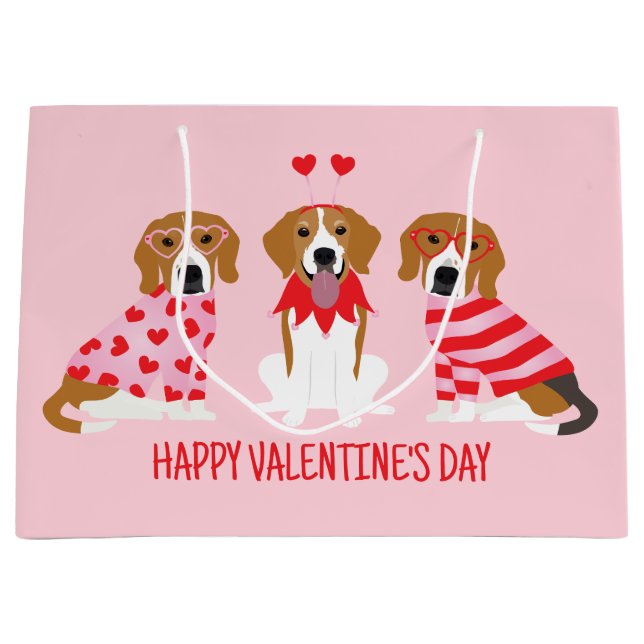 Happy Valentines Day Beagle Hunde Große Geschenktüte (Vorderseite)