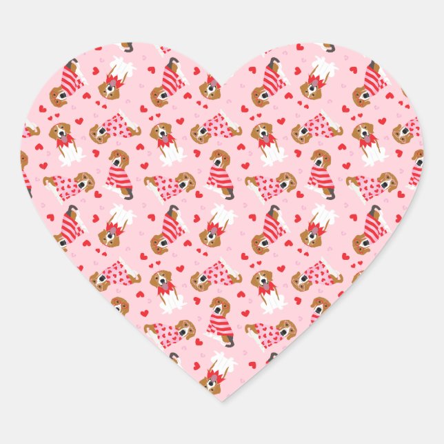 Happy Valentines Day Beagle Hunde Herz-Aufkleber (Vorderseite)
