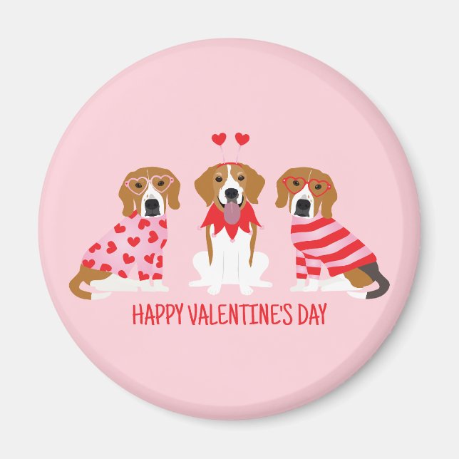 Happy Valentines Day Beagle Hunde Magnet (Vorne)