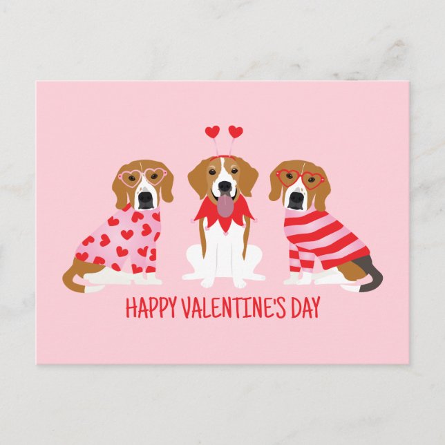 Happy Valentines Day Beagle Hunde Postkarte (Vorderseite)