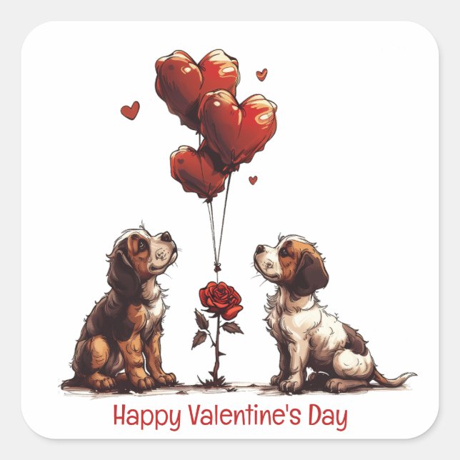Happy Valentines Day Beagle Hunde Quadratischer Aufkleber (Vorderseite)