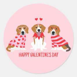 Happy Valentines Day Beagle Hunde Runder Aufkleber